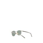 Saint Laurent 747 Sunglasses featuring round green lenses, slim metallic frame, and tortoiseshell-patterned temples.