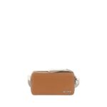 Jacquemus Le Cuerda Horizontal Shoulder Bag in tan leather with white straps, featuring a minimalist rectangular design.