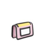 Pierre Hardy Alpha Handbag in pastel pink and yellow with black trim, featuring a rectangular top handle and structured design.